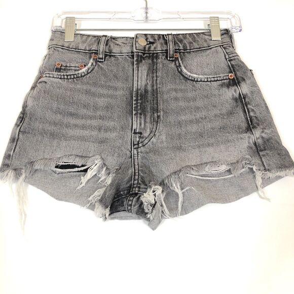 Zara Womens Cut Off Jean Shorts Size 0 High Rise Zip Fly Faded Black Denim - Picture 1 of 7
